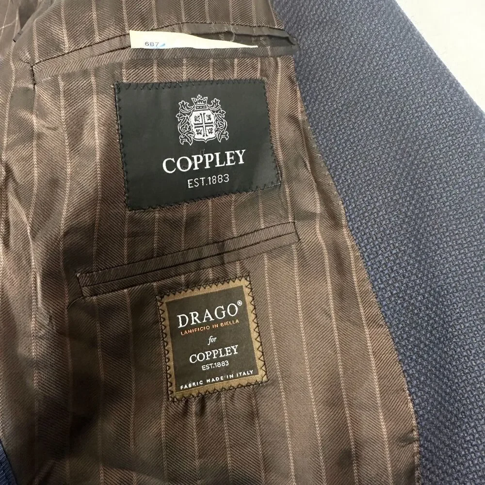 Coppley Drago Wool Super 120s Blazer Sport Coat 44T Tall Navy Blue Two Button